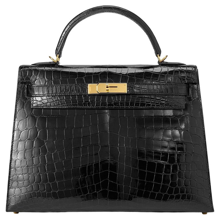 Hermès Kelly Sellier 32 Noir/Black Niloticus Crocodile Gold Hardware