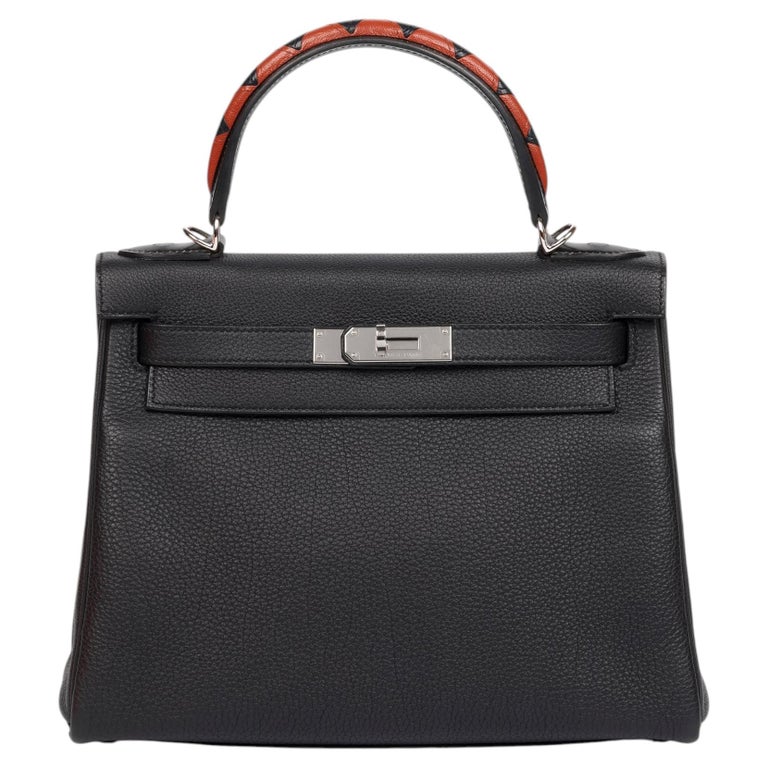 Hermès Bleu Indigo, Black, Cuivre Togo & Box Calf Au Galop Leather Kelly 28cm