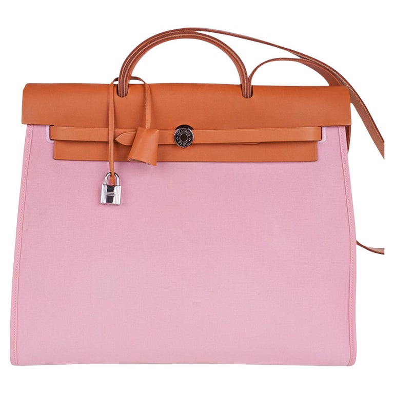 Hermes Herbag Zip 39 GM Rose Sakura Canvas Vache Hunter Palladium Hardware