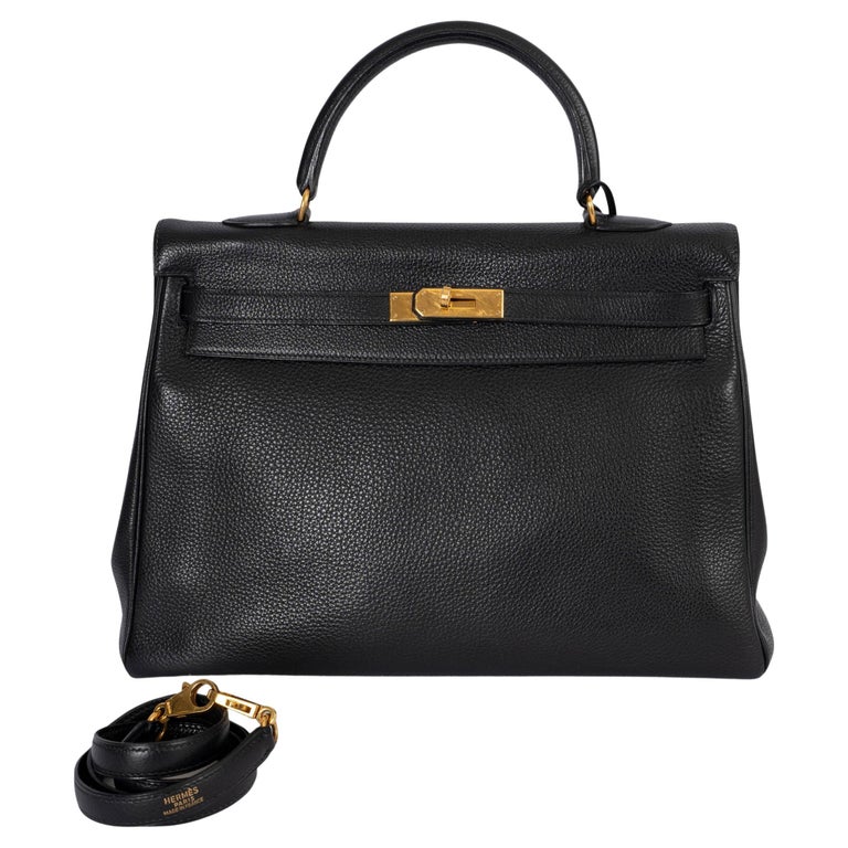 HERMES black Togo leather KELLY 35 RETOURNE Bag GHW