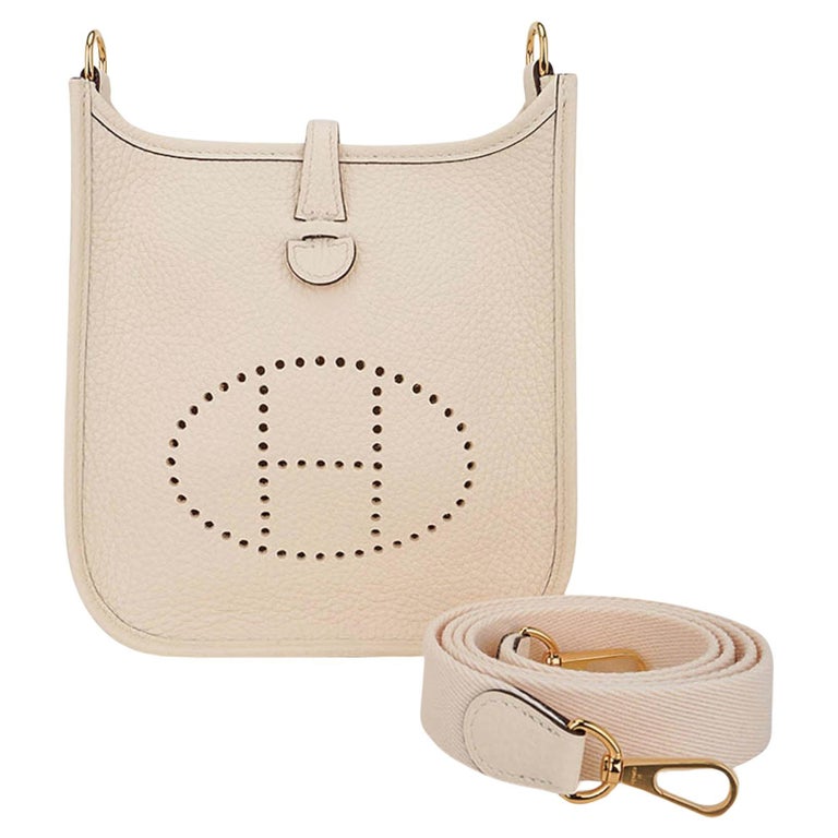 Hermes Mini Evelyne TPM Nata Crossbody Bag Clemence Leather Gold Hardware