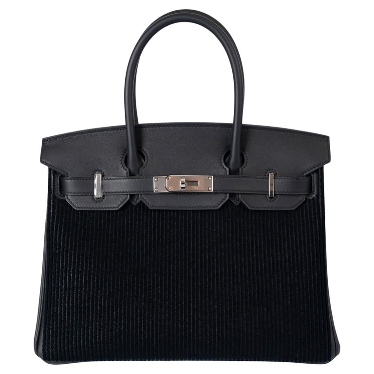 HERMES black Swift & Tuffetage corduroy BIRKIN 30 COTE-A-COTE Bag