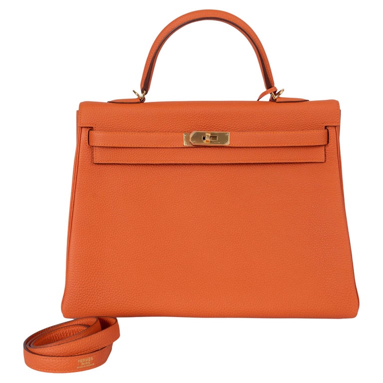 HERMES Potiron orange Togo leather KELLY 35 RETOURNE Bag Ghw