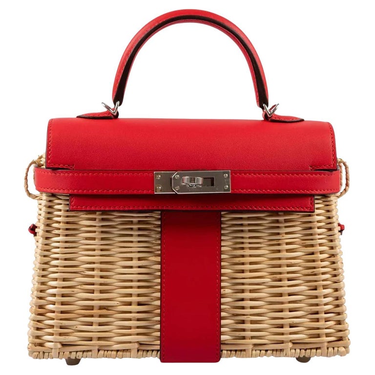 Hermes Mini Picnic Kelly 20 Rouge de Coeur Swift Osier Wicker Palladium Hardware