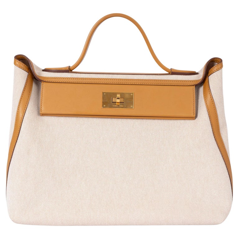 HERMES Sesame Swift leather & Toile Viking canvas 24/24-35 Bag Ghw