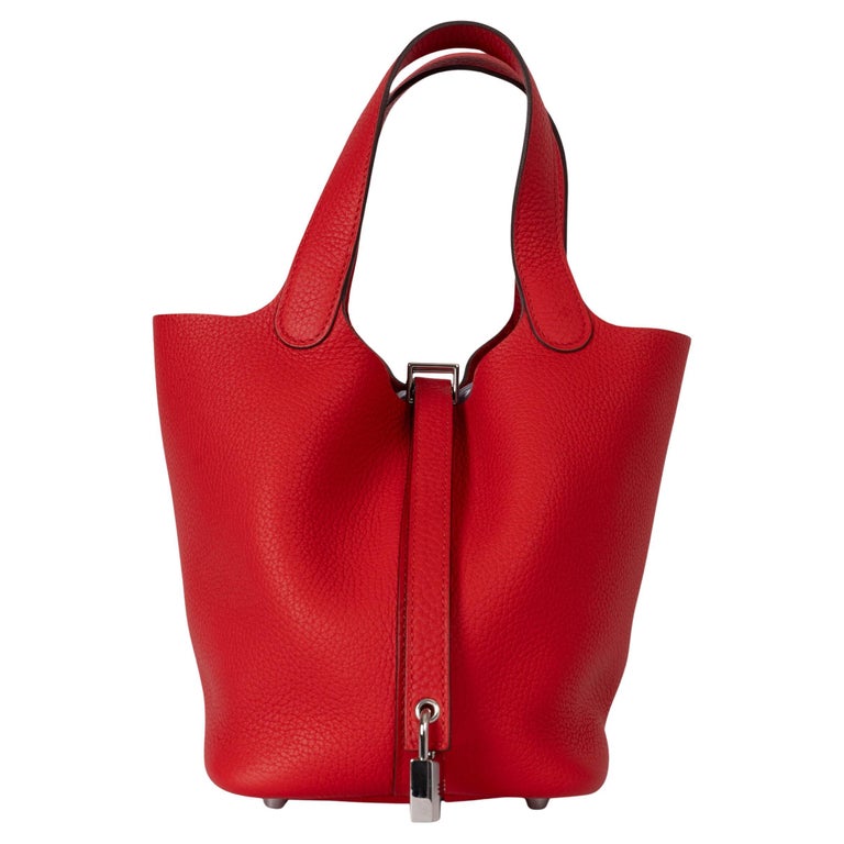 HERMES Rouge de Coeur red Clemence leather PICOTIN 18 LOCK Bag