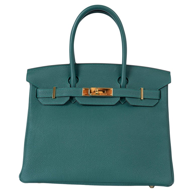 HERMES Malachite green Togo leather BIRKIN 30 Bag Ghw