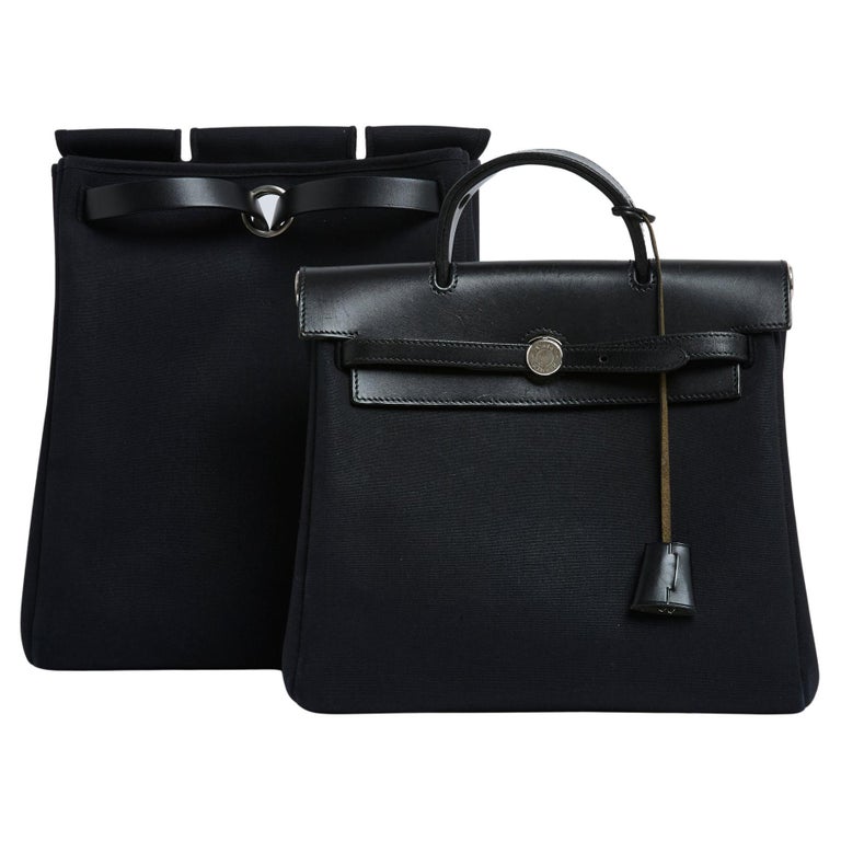 Hermès Sac Herbag Black Canvas Leather Back Pack x2  Pristine Hermes