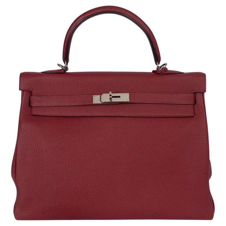 HERMES Grenat red Clemence leather KELLY 35 RETOURNE Bag Phw