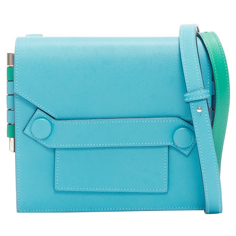 HERMES 2019 Twins green blue asymmetric snap flap reversible crossbody bag