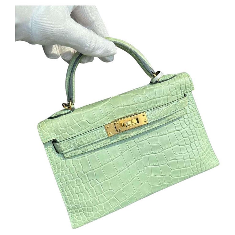 Hermes Mini Kelly II 20 Vert d'eau Matte Alligator Bag GHW