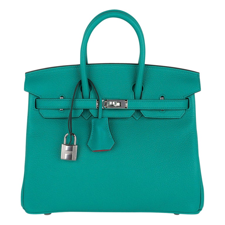 Hermes Birkin 25 Bag Verso Vert Verone Rose Lipstick Novillo Leather