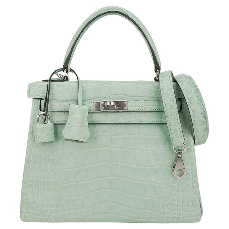 Hermes Kelly 25 Retourne Bag Vert d'Eau Matte Alligator with Palladium Hardware