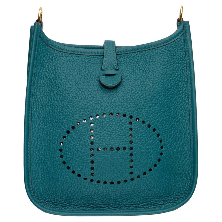 Hermes Evelyne 16cm Vert Bosphore Clemence Leather Gold Hardware