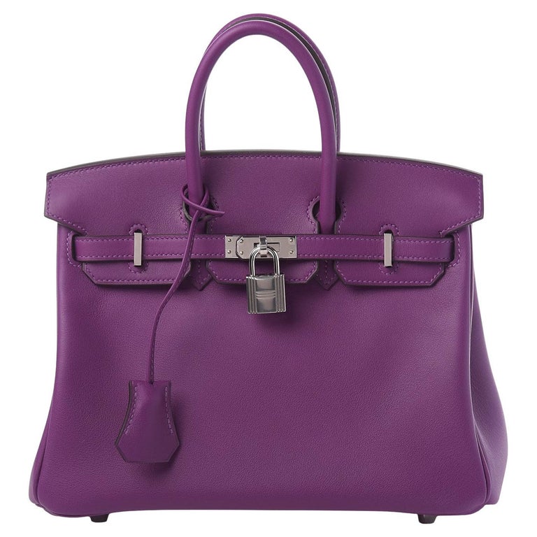 Hermes Birkin 25 Swift Leather Anemone Palladium Hardware Handbag