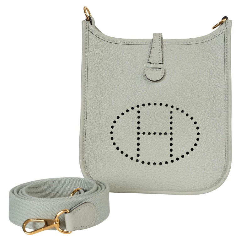 HERMES Neve grey Clemence leather MINI EVELYNE 16 TPM Bag Ghw