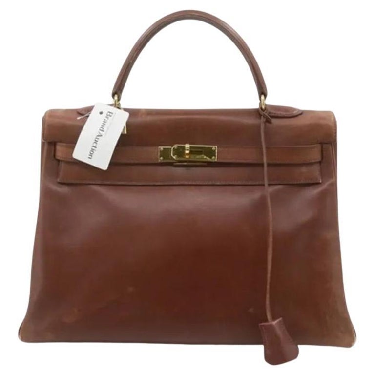 Hermes Kelly 35 Retourne Brown Box Calfskin Leather Gold Hardware
