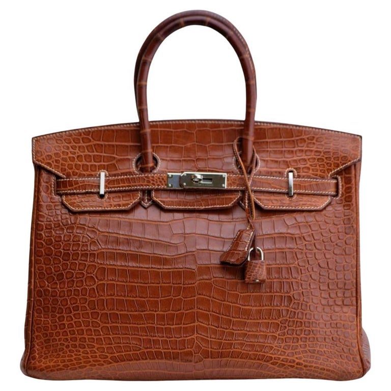 Hermès Birkin 35 Miel Shiny Porosus Crocodile Palladium Hardware Handbag