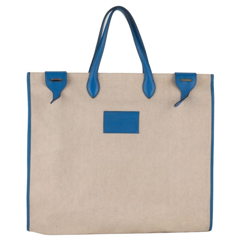 Hermès Kaba Tote Toile in Blue Leather
