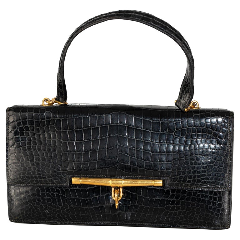 Auth. Hermès Clutch Bag Pallonnier Black Porosus Crocodile Vintage Collector