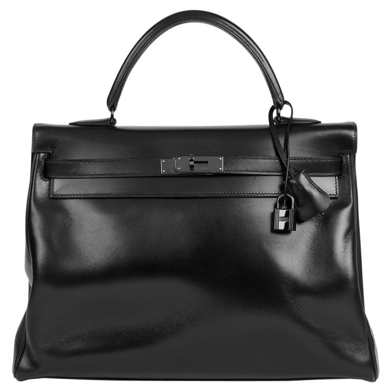 Hermès 2011 SO Black Box Calf Leather Kelly 35cm Retourne Top Handle Bag