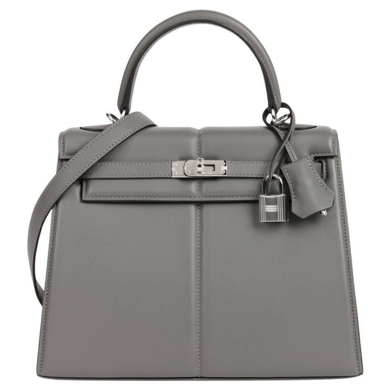 Hermès 2023 Gris Meyer Swift Leather Padded Kelly 25cm Sellier Top Handle Bag