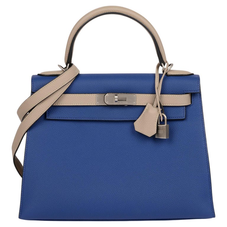 Hermès Bleu Electric & Gris Tourterelle Togo Leather Special Order HSS Kelly 28
