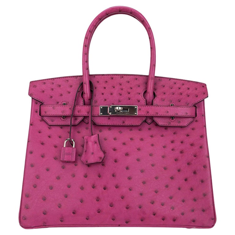 Hermes Birkin 30 Bag Rose Pourpre Pink Ostrich Palladium Hardware