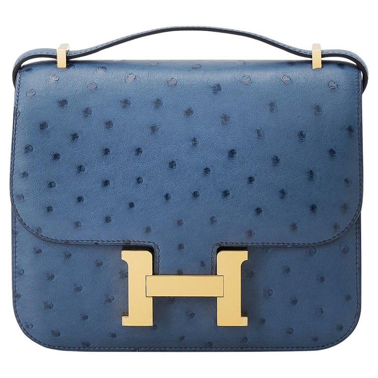 Hermès Constance Mini 18 Bleu Roy Ostrich Gold Hardware