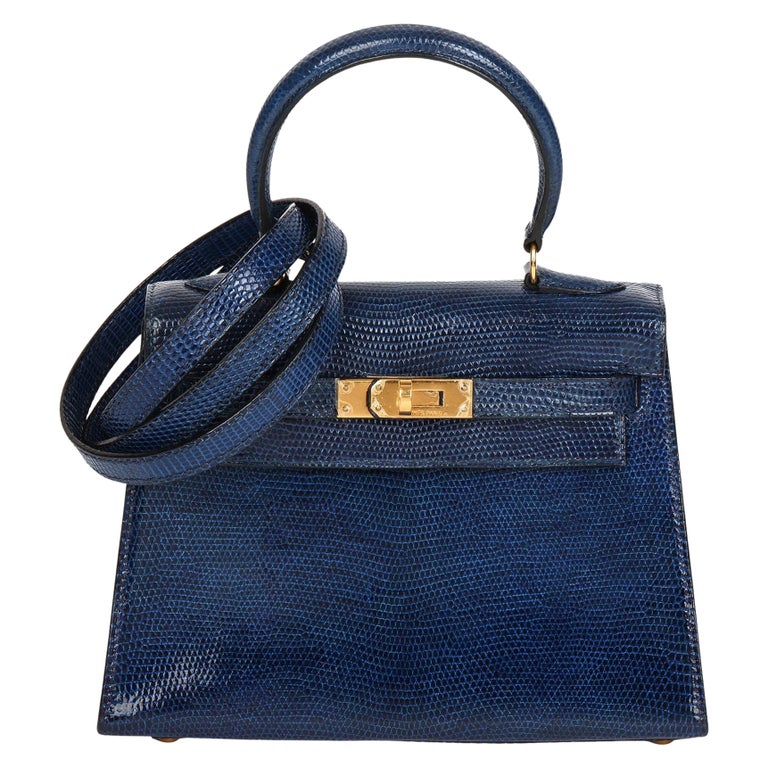Hermès Blue Saphir Lizard Leather Vintage Kelly 20cm Sellier