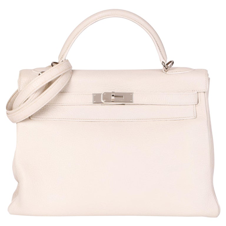 Hermès 2004 White Clemence Leather Kelly 32cm Retourne Top Handle Bag