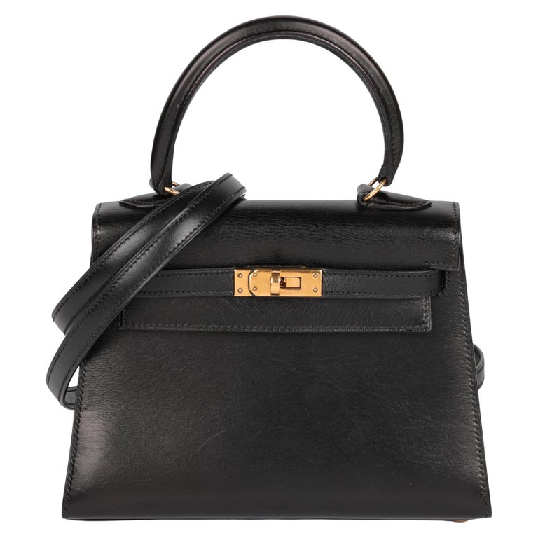Hermès 1993 Vintage Kelly 20cm Black Box Calf Leather Top Handle Bag