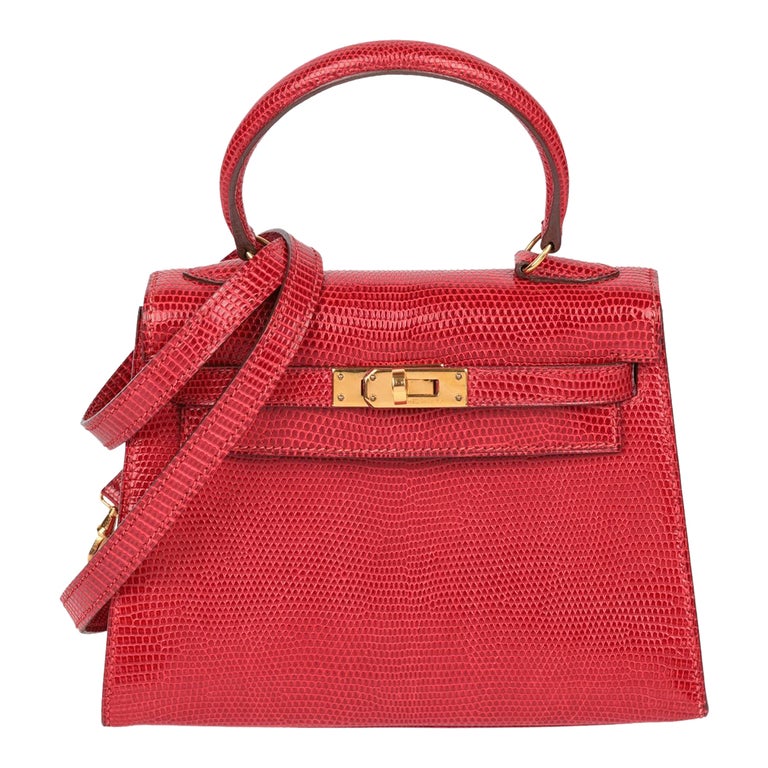 Hermès Rouge Vif Lizard Leather Vintage Kelly 20cm