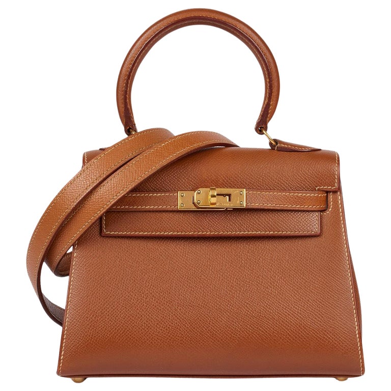 Hermès 1994 Vintage Gold Courchevel Couro Kelly Bolsa com alça superior de 20 cm