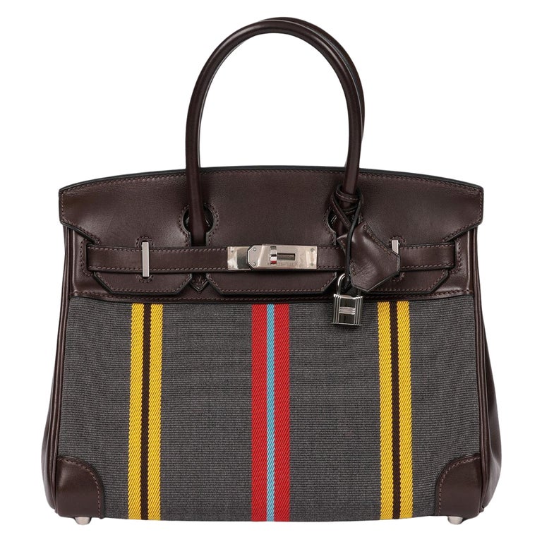 Hermès Multicolour Striped Toile Canvas Jumping Birkin 30cm Retourne