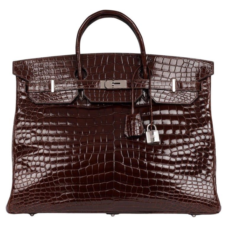 Hermès Havane Shiny Porosus Crocodile Leather Birkin 50cm Retourne