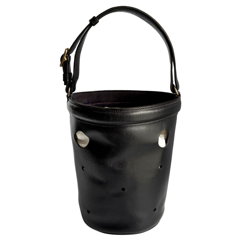 Vintage Hermès “Sac de Mangeoire” Bag Bucket Tote Black Box Calf Leather 1960s