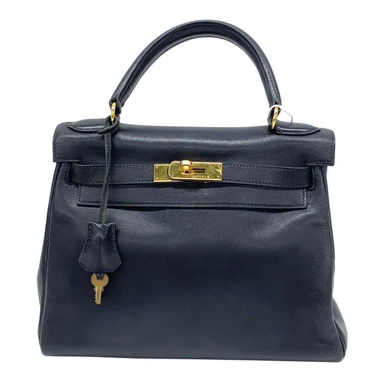 Hermes Kelly 28 Vintage Retourne Black Swift Leather Gold Hardware 1998