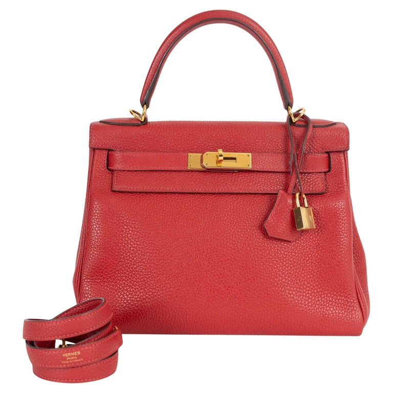 HERMES Casaque red Clemence leather KELLY 28 RETOURNE Bag Ghw