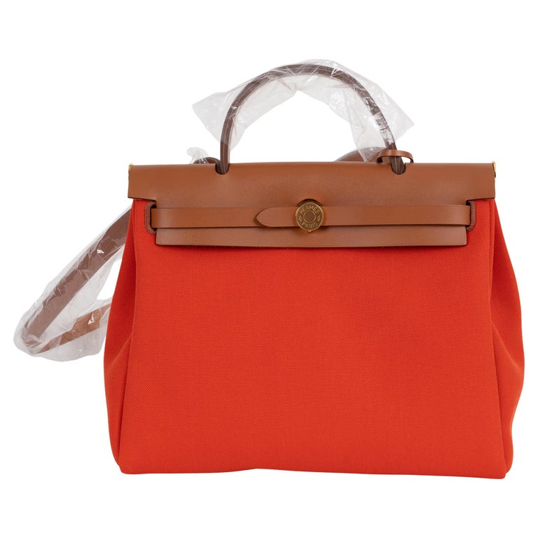 HERMES Orange Mecano Fauve Toile & Hunter leather HERBAG ZIP 31 RETROUNE Bag