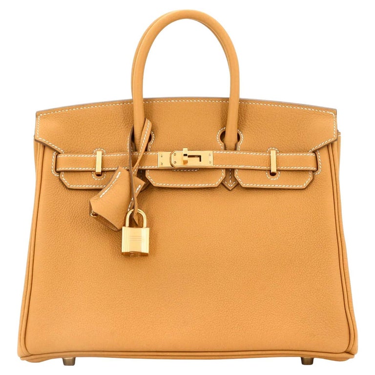 Hermes Birkin 25 Natural Sable Maurice Stamp W Gold Hardware Handbag