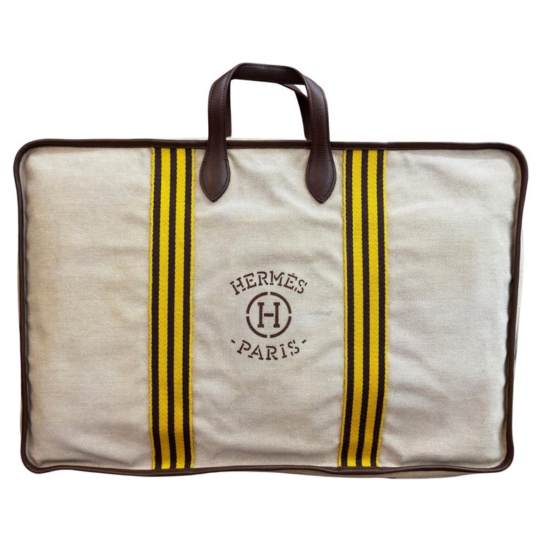 Vintage HERMES Canvas Calfskin Travel Bag XL