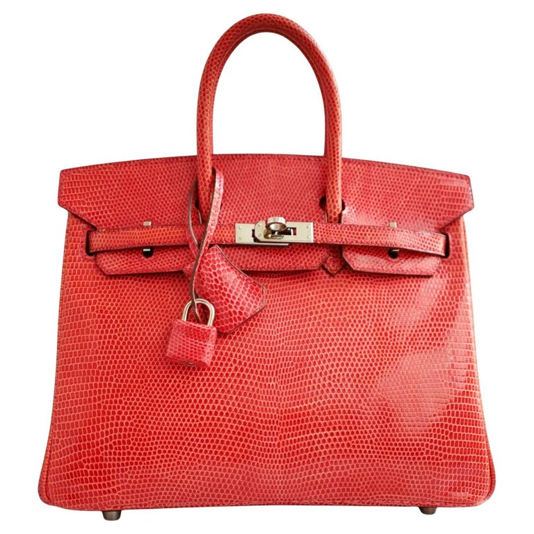 Hermes Birkin 25 Lizard In Bougainvillea Red With Palladium HW