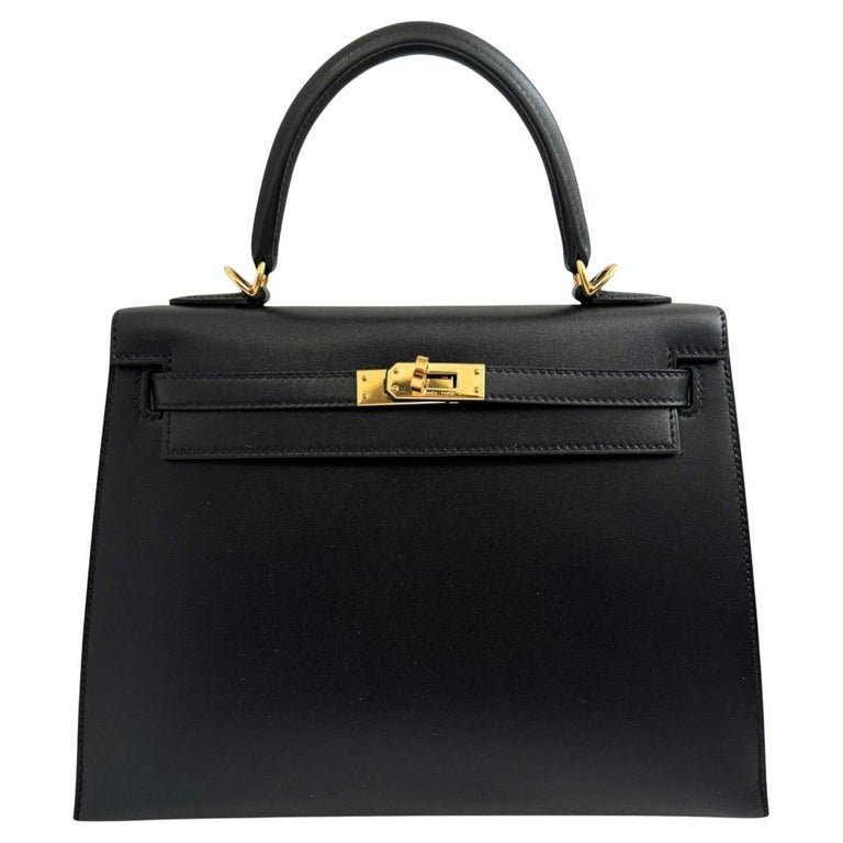 Hermes Kelly 25 Black Tadelakh Sellier Gold HW Complete Original Receipt 2022