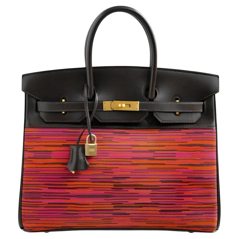 HERMES Birkin 35 Vibrato In Orange/Fuchsia With Havanne In Box Calfskin Gold HW
