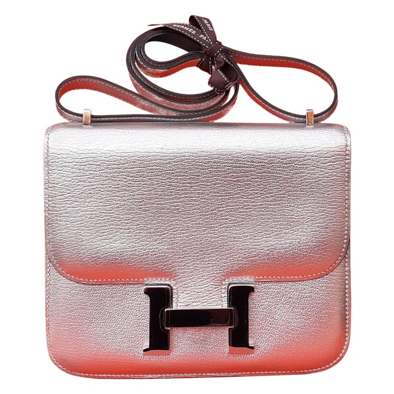 Hermès Bag Constance 18 cm Metallic Silver Leather Phw