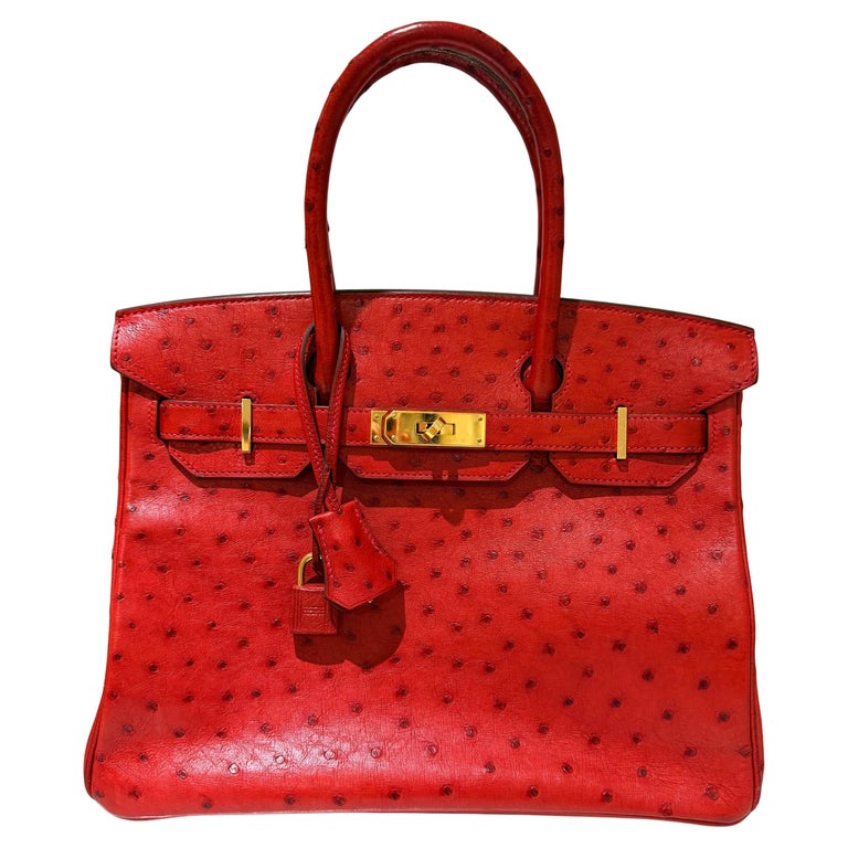 Hermes Birkin 30 Red Ostrich with gold hardware handbag