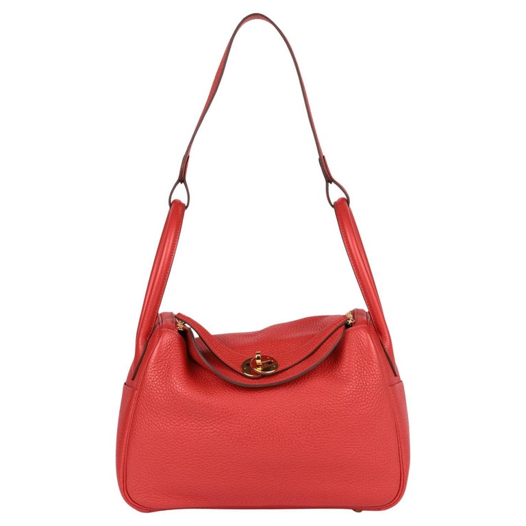 Hermès 2017 Rouge Casaque Clemence Leather Lindy 26 Shoulder Bag