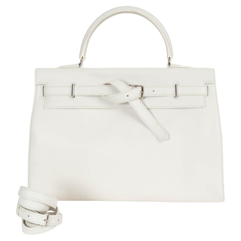 HERMES Blanc white Swift leather KELLY 35 FLAT Bag PHW