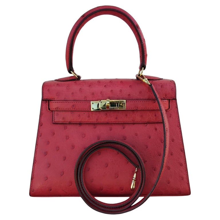 Hermès Mini Kelly Bag Sellier 20 cm Red Ostrich Gold Hdw